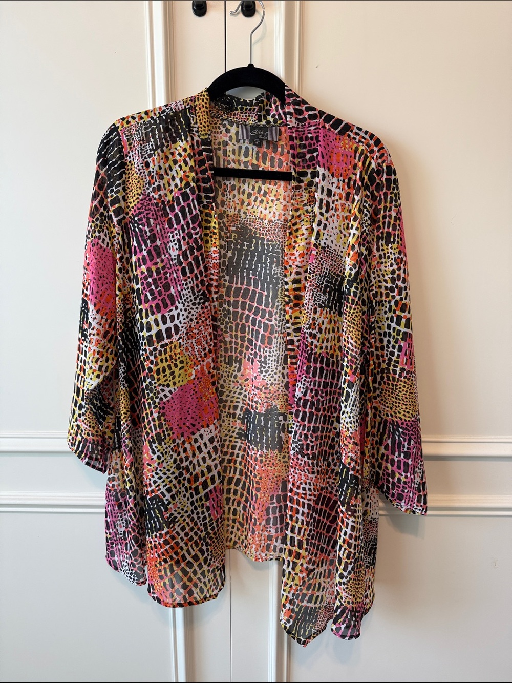 Sheer Multi-Color Open Front Kimono - Pink/Black